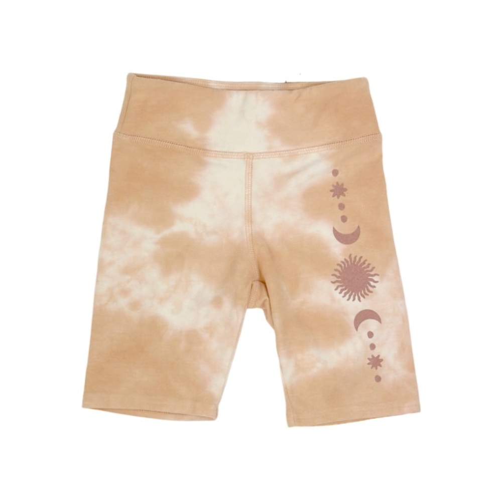 Coral Tie-Dye Biker Shorts with Celestial Print